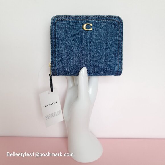 COACH Billfold Small Wallet in Denim Fabric- Deep Blue color⭐ - Picture 2 of 16